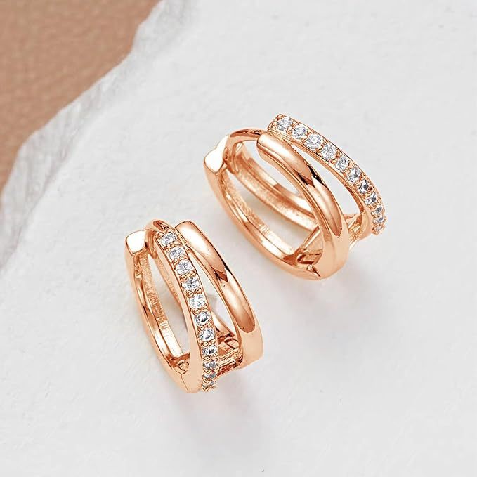 Wholesale New Light Luxury Micro Set Diamond Earrings Rose Gold Ring Earrings Set Two Piece Earrings