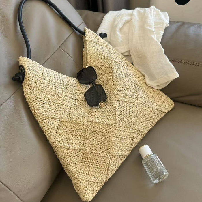 Wholesale Leisure hollowed out single shoulder cotton thread woven bag, new handheld grass woven bag