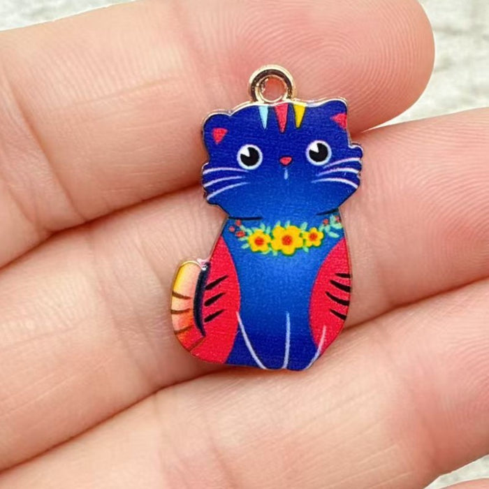Wholesale 10pcs Cartoon DIY Alloy Printed cat Earrings,  Necklace,  Bracelet,  Keychain Pendant