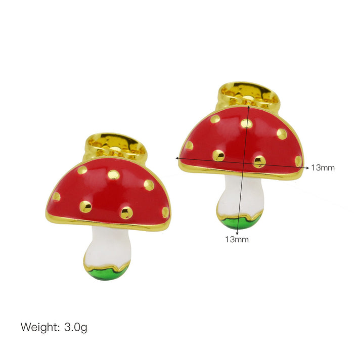 Wholesale Heart-shaped red strawberry apple mushroom color oil ear buckle ear clip earrings jewelry