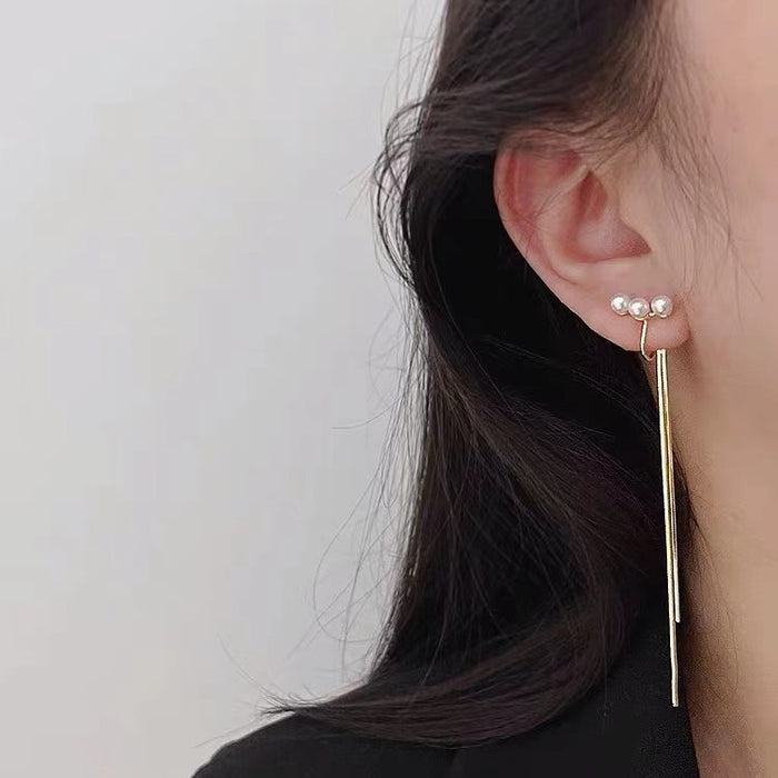 Wholesale  Mosquito Incense Plate Ear Clip Elegant Pearl Earrings Women's Long Tassel Earrings