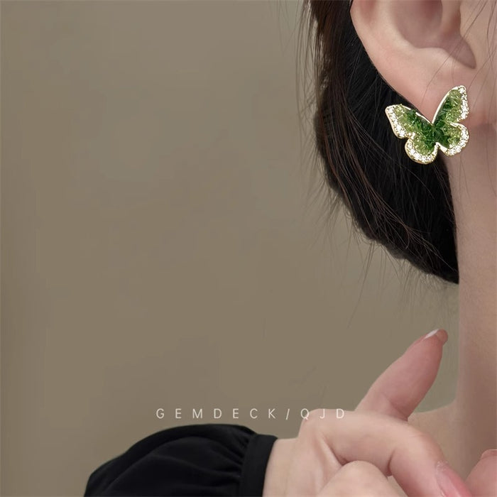 Wholesale Green Crystal Butterfly Earrings Women's Earrings Light Luxury Exquisite Earrings