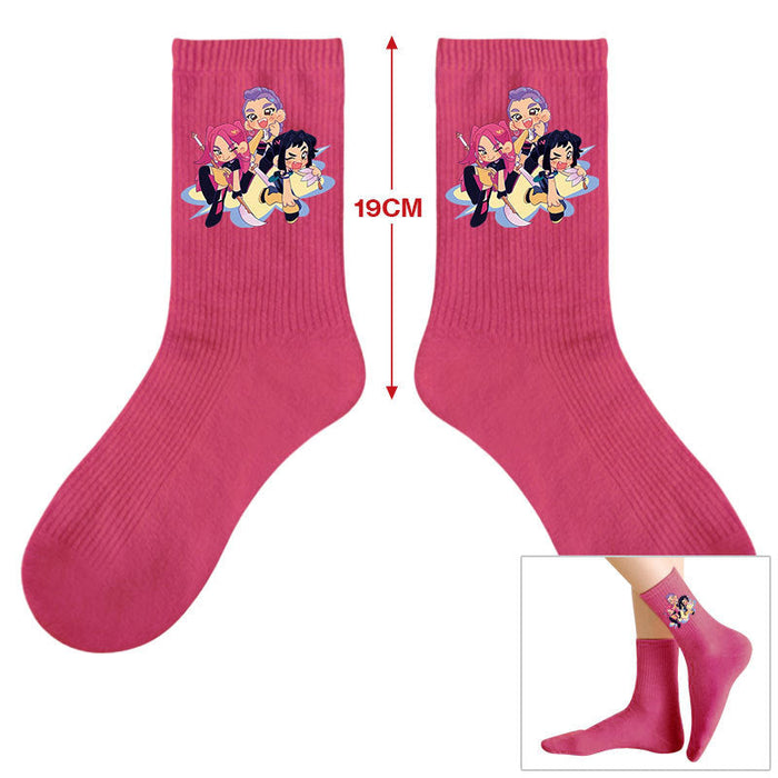 Wholesale Kpop Cute cartoon-themed printed colorful mid-calf socks