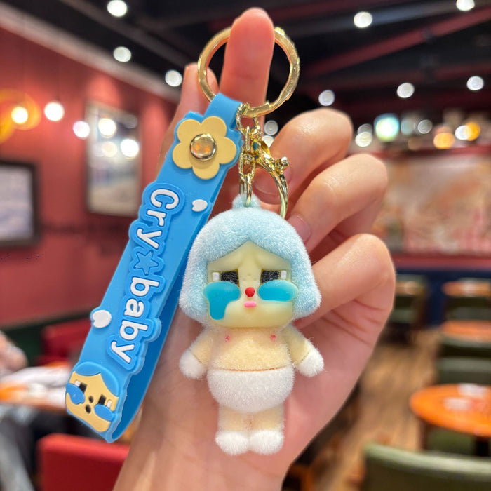 Wholesale Creative flocking  keychain cartoon cute girl doll bag pendant claw machine small gift