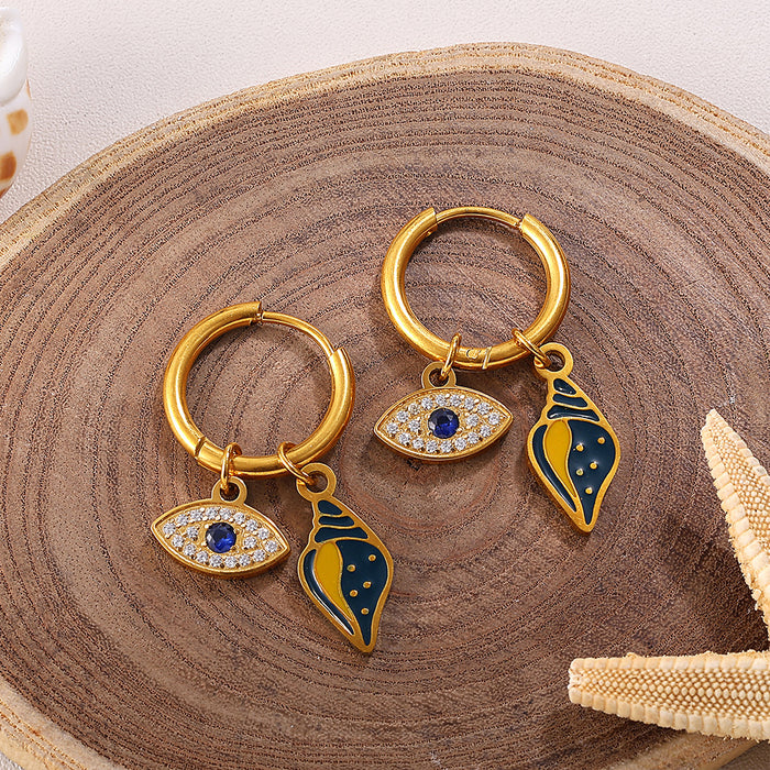 Wholesale Ocean Wind Oil Drop Octopus Turtle Pendant Earrings Stainless Steel Plated Cute Earrings