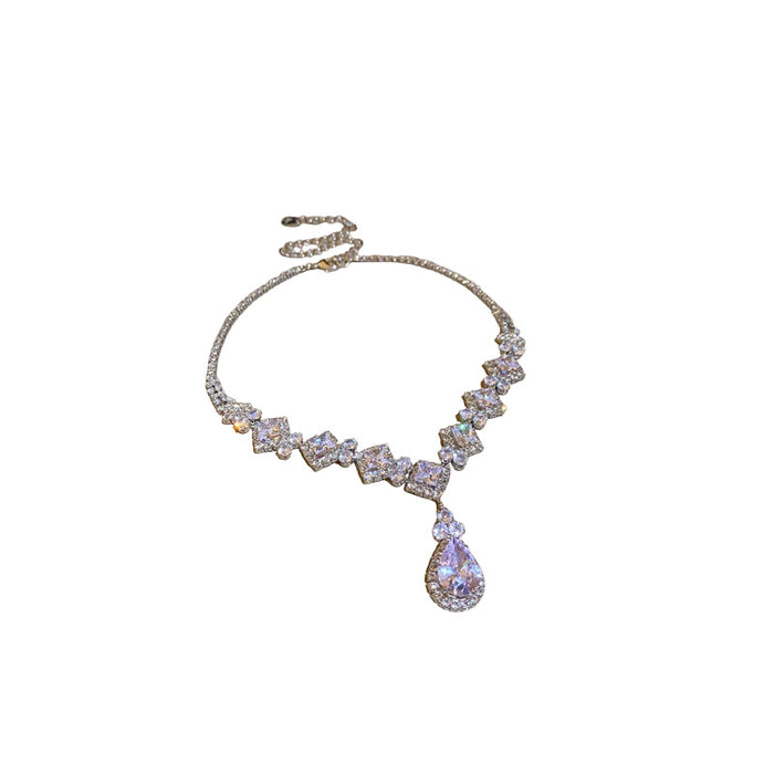 Wholesale Zircon Diamond Drop Earrings Necklace suit  Banquet Elegant Clavicle Chain Bridal Jewelry