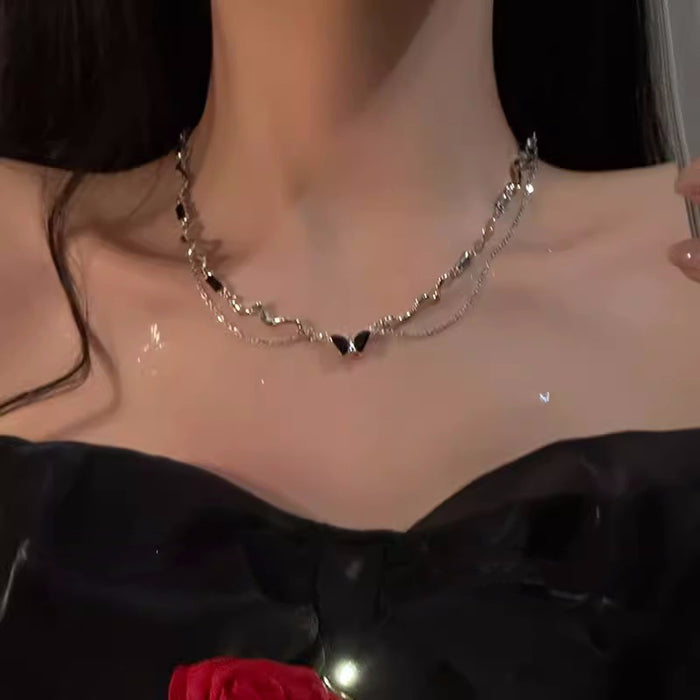 Wholesale Double layer black butterfly necklace collarbone chain, light luxury niche accessory sweater chain