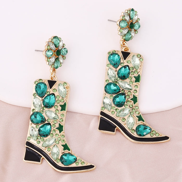 Wholesale earrings alloy boots with colored diamond flower earrings for women