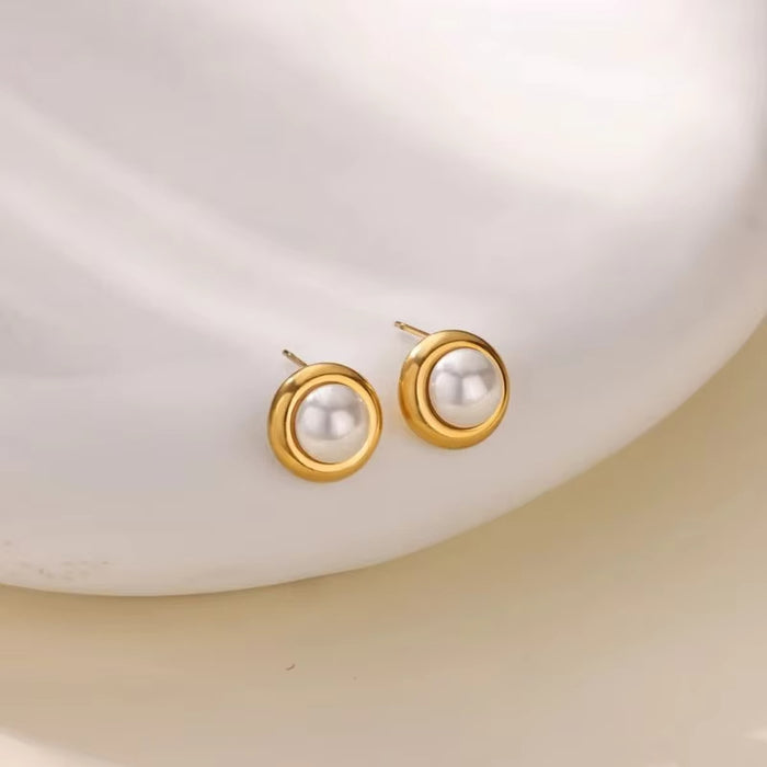 Wholesale Stainless Steel Earrings Double-Layer Glossy  Geometric Earrings