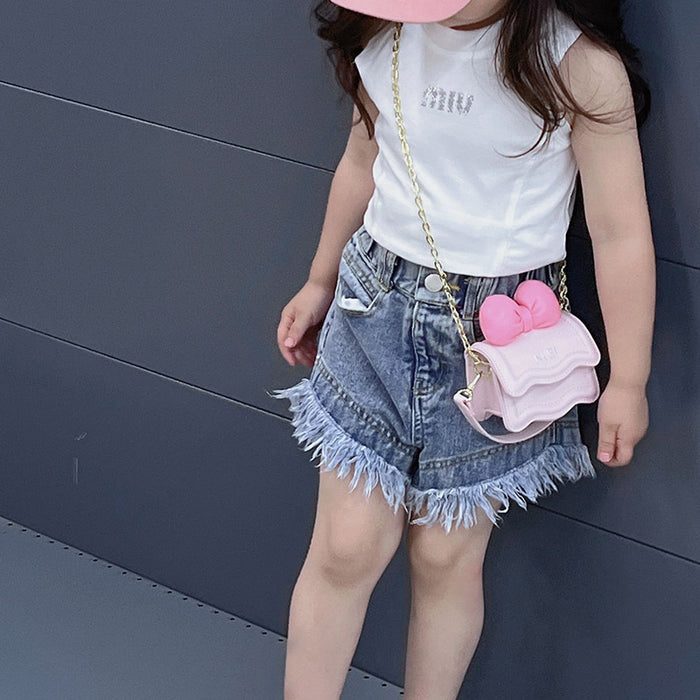 Wholesale Pu Mini Children Girls Shoulder Bag Bow Chain Crossbody Small Bag JDC-SD-YuanDuo046