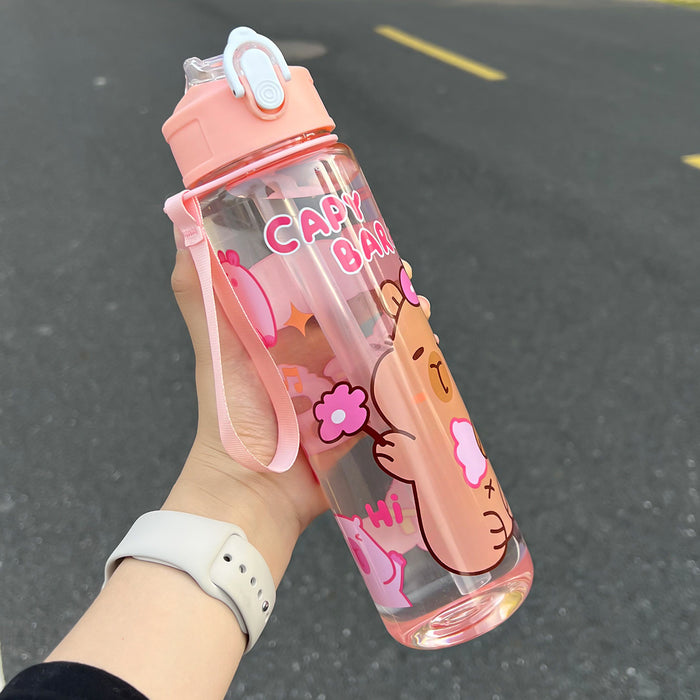 Wholesale  Straw Water Cup Cute Children' s Straw Cup Student Portable Cartoon Water Cup with Lanyard