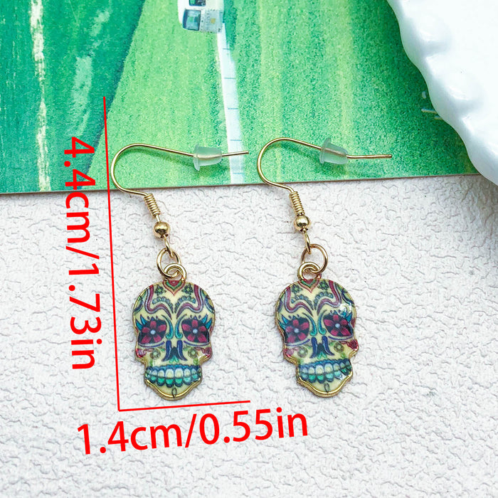 Wholesale Halloween Series Printed Skull Pendant Earrings JDC-ES-Oulu005