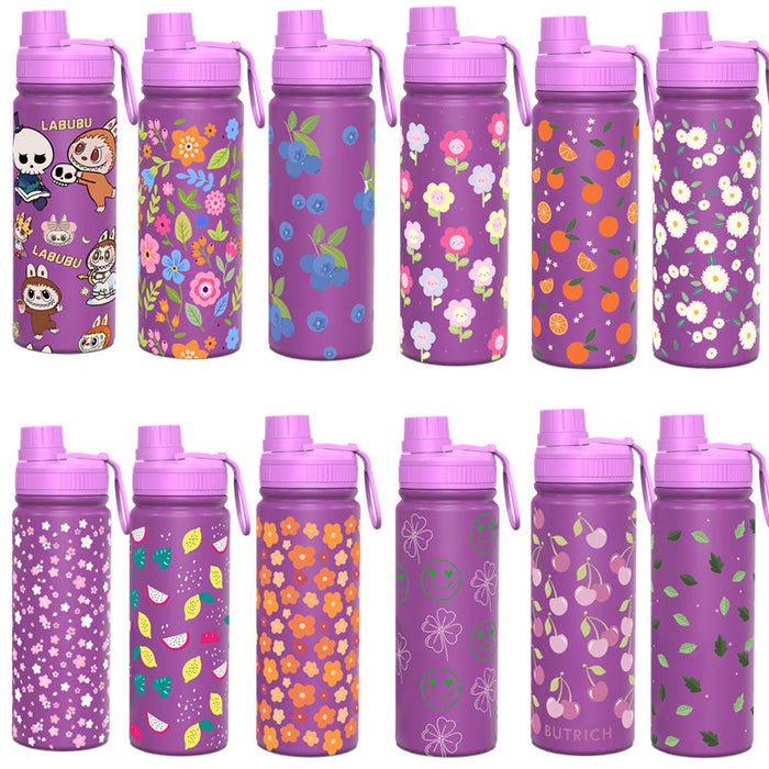 Wholesale Purple Space Pot Thermos Cup Stainless Steel Sports Fruit Print Cartoon Portable Travel Water Cup