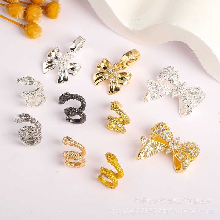 Wholesale Running ring inlaid with zirconium and full diamond bow, separated by pearl crystal accessories DIY handmade bead matching