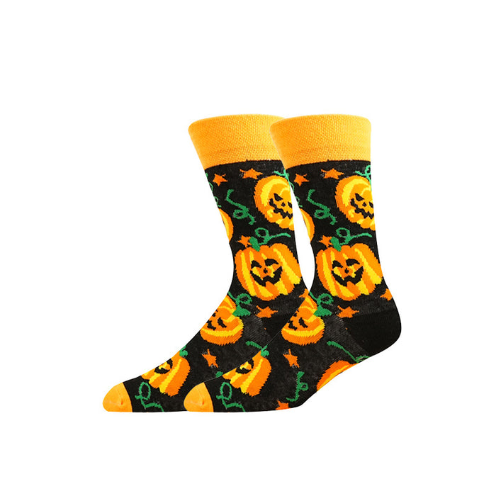 Wholesale  element pattern pumpkin ghost skull autumn and winter style warm breathable mid-tube socks