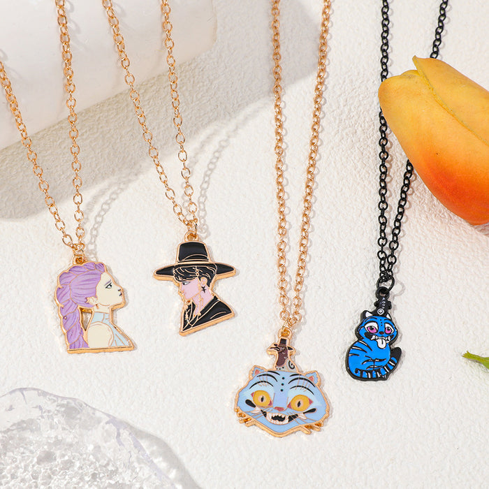 Wholesale Elegant and unique oil-splashed alloy pendant necklace