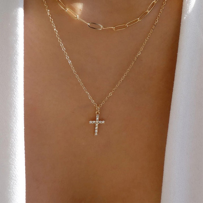 Wholesale Versatile Full Diamond Necklace, Fashionable, Personalized, Minimalist, Cross Multi Layer Necklace