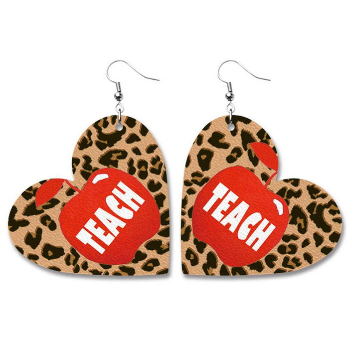 Wholesale Earrings Leather Leopard Heart Shape Earrings MOQ≥2 JDC-ES-PuCi009