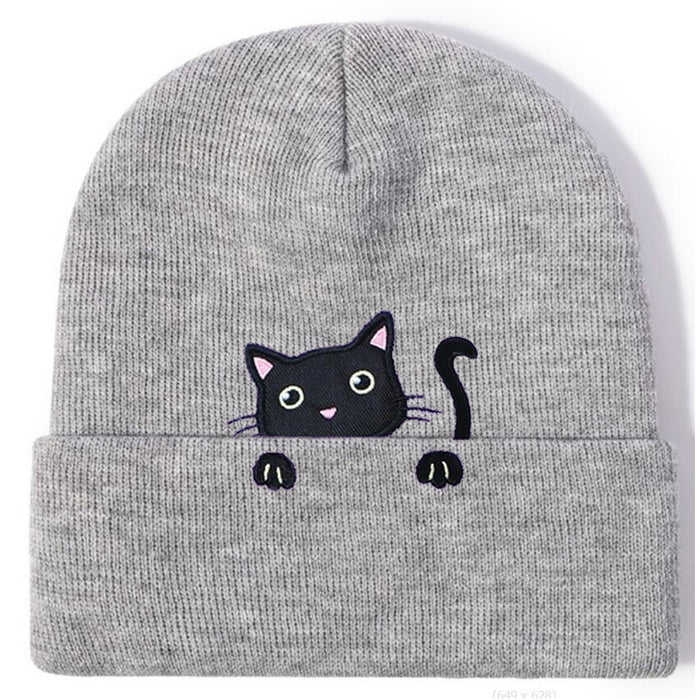 Wholesale Acrylic Cat Embroidery Knitted Beanie JDC-FH-Shengn008