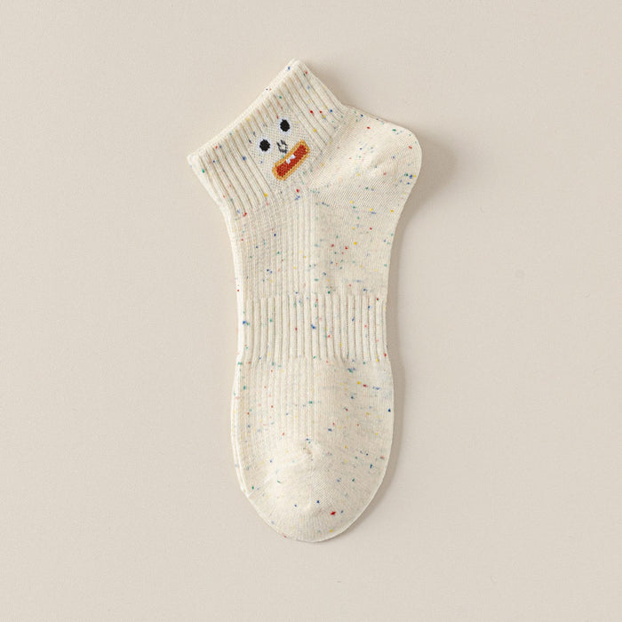 Wholesale New socks with short tube, dotted yarn, cute expression, boat socks that don't fall off the heel