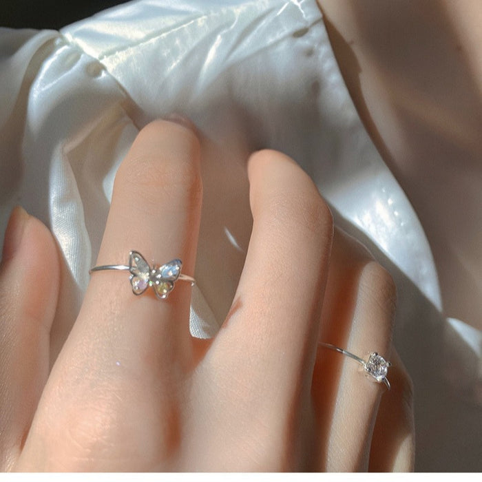 Wholesale Butterfly ring atmosphere inlaid with colorful zirconium ring, daily simple color dream butterfly index finger ring with opening