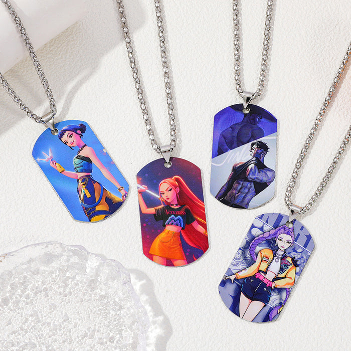 Wholesale UV double-sided color printed KPOP pendant stainless steel necklace