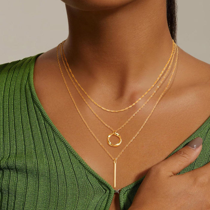 Wholesale Women' s multi-layer circle long stick necklace new arrival personalized stacking autumn and winter three-layer necklace set