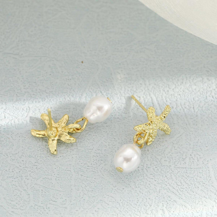 Wholesale Imitation Pearl Pendant Earrings Starfish Scallop Earrings Gold Jewelry Earrings