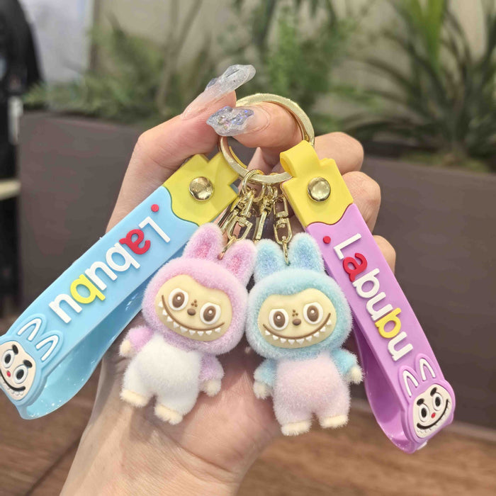 Wholesale Cartoon flocking overalls pull cloth keychain little sheep new cute doll