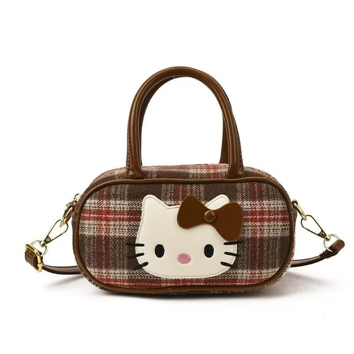 Wholesale Women's Plaid Cartoon Cute Cat Shoulder Bags HandBag