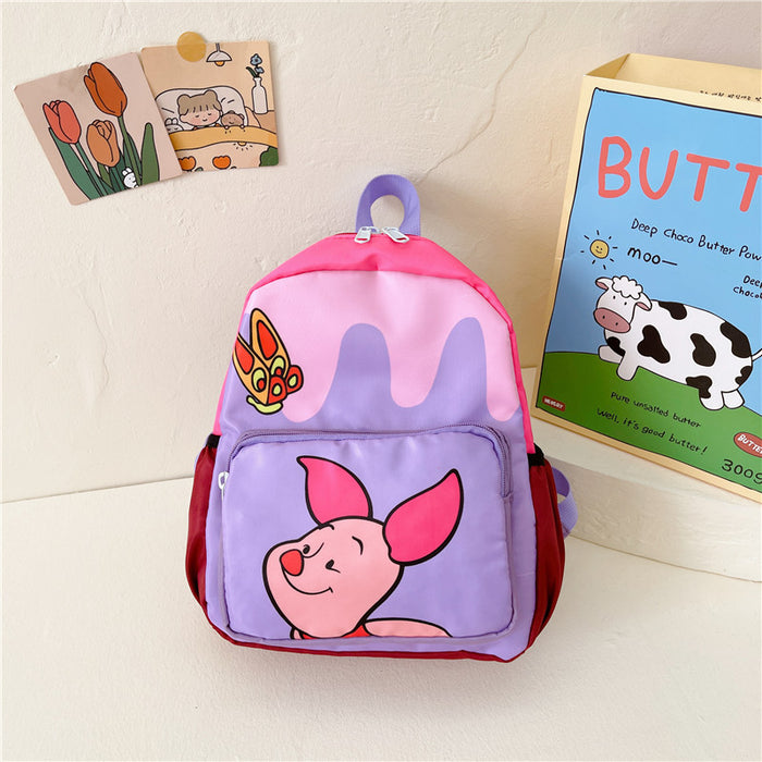 Wholesale Children' s cartoon pattern color-blocked Oxford cloth backpack