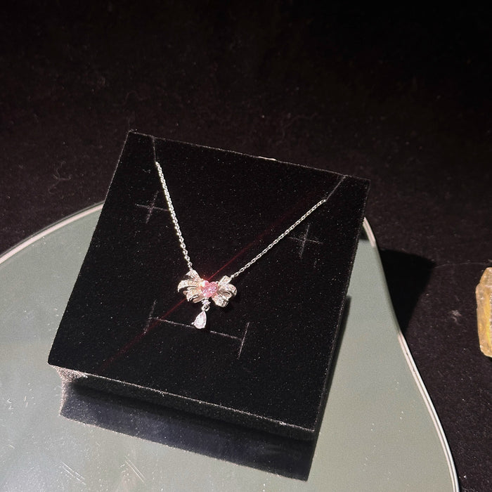 Wholesale Butterfly Knot Water Drop Necklace Jewelry Zircon Niche Light Luxury Pendant Design Clavicle Chain