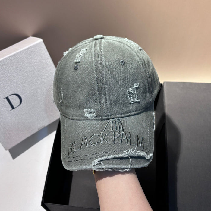 Wholesale Fashionable and personalized embroidered letter hole baseball cap, outdoor versatile, washed cotton denim gradient duckbill cap