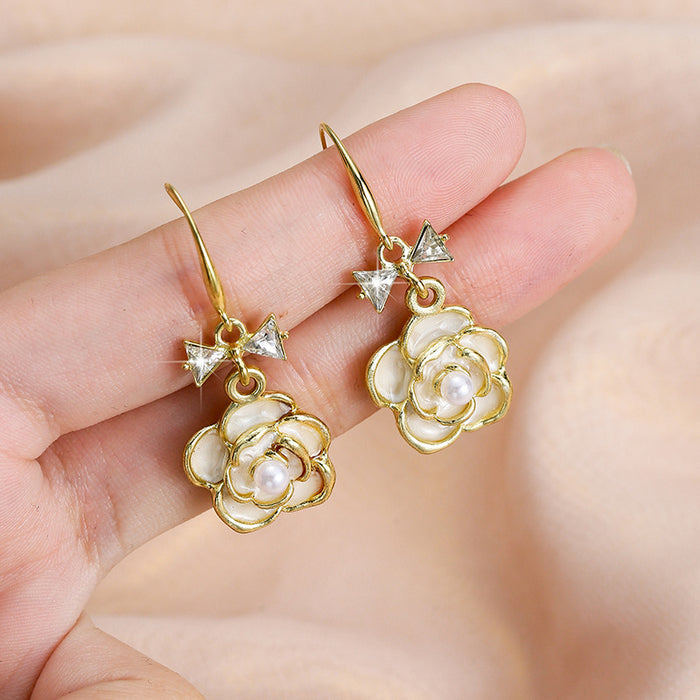 Wholesale Camellia bow earrings with niche design earrings