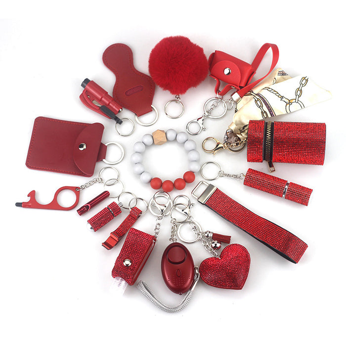 Wholesale Multifunctional Leather Pom Pom Keychain Diamond 15-piece Set JDC-KC-TouMS047