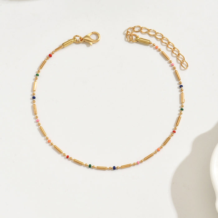 Wholesale French Style Colorful Bead Anklet Geometric Copper Chain Fashion Accessory MOQ≥2