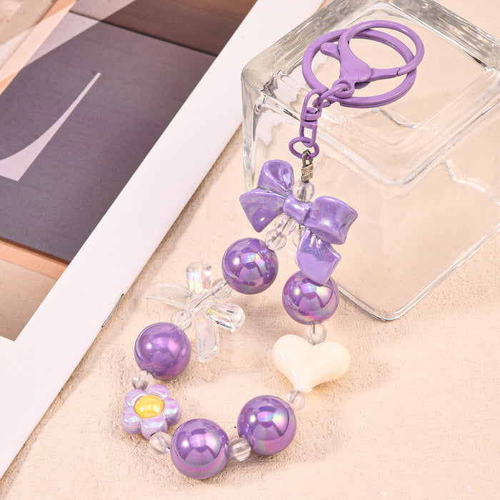 Wholesale Fresh Candy Color Plated Beaded Keychain Small Pendant Bow