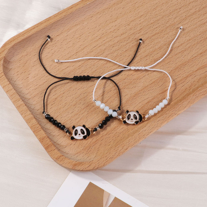 Wholesale Black and white panda crystal bead bead woven adjustable bracelet