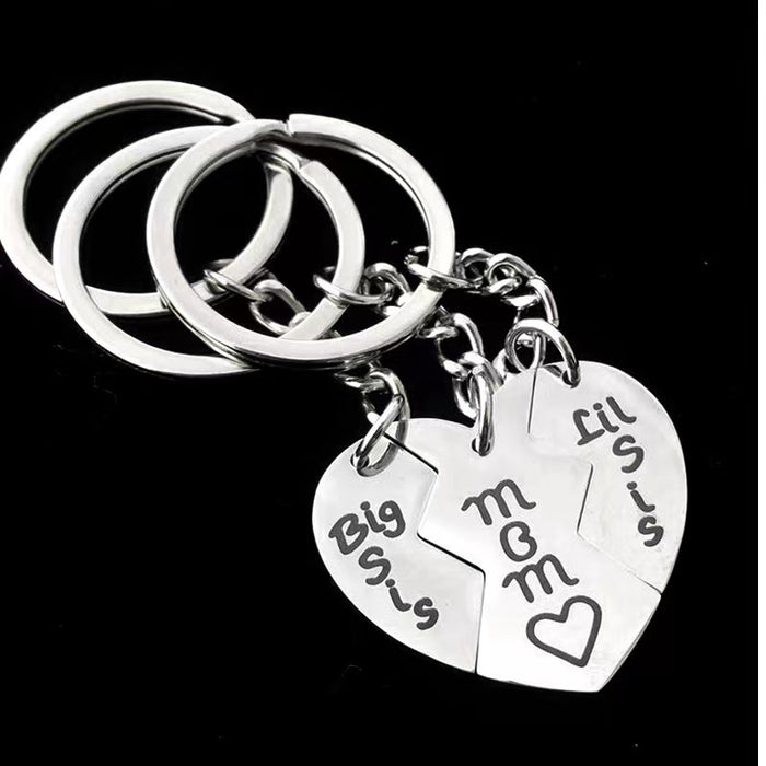 Wholesale Mother's Day Big Sis Mom Lil Sis Three-petal Heart Stainless Steel Keychain JDC-KC-Mingl001