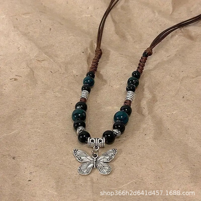 Wholesale Vintage butterfly bead collarbone chain necklace