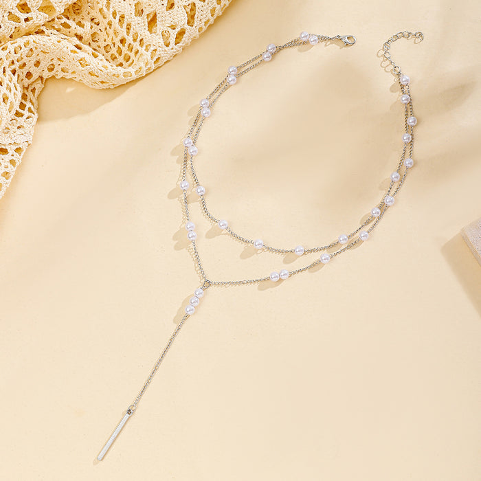 Wholesale Pearl Sweater Chain Necklace Geometric Choker Multi-Layer Zinc Alloy Jewelry