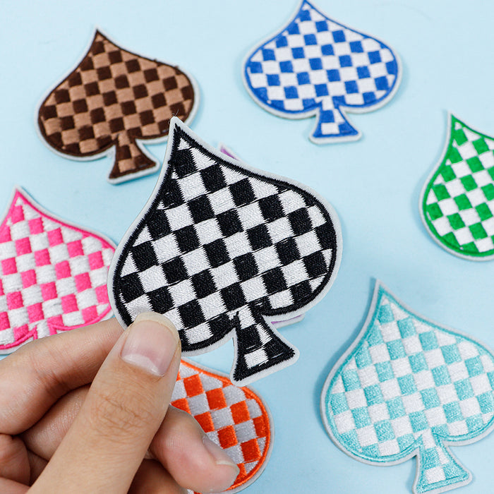 Wholesale Checkerboard Spade Embroider Cloth DIY Patches