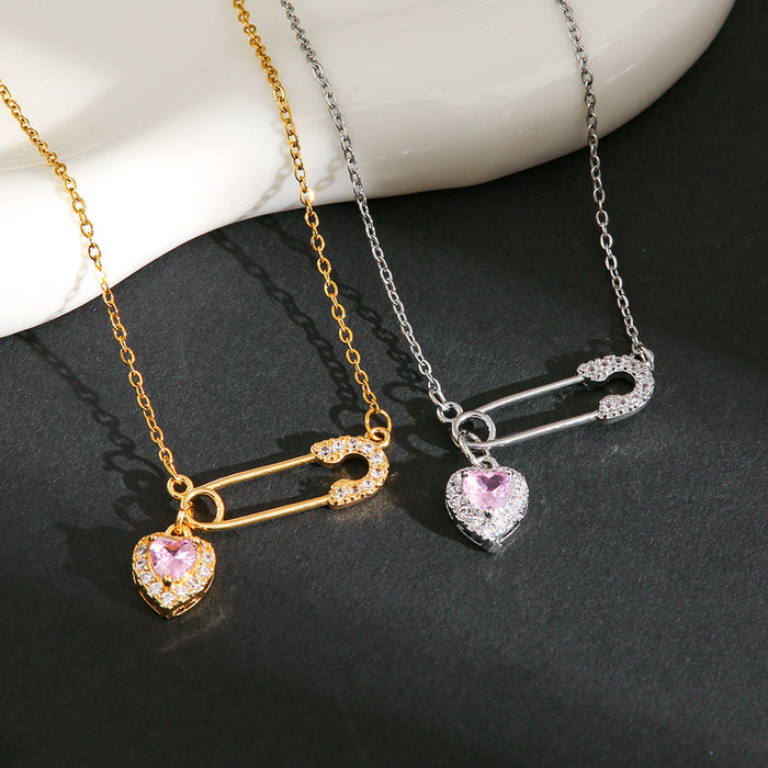 Wholesale Zircon brooch heart pendant titanium steel clavicle chain