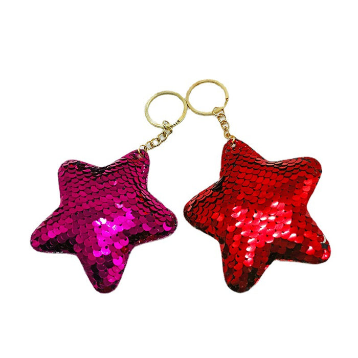 Wholesale Pentagram double-sided glitter keychain pendant