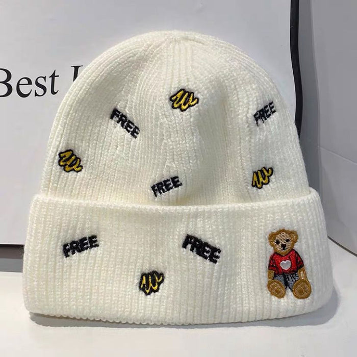 Wholesale Autumn and Winter Cartoon Embroidery Letters Pullover Knitted Hat JDC-FH-Shangy001