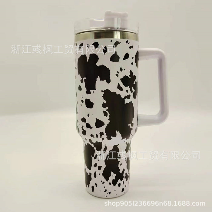 Wholesale Cow Print 40oz Insulated Car Cup with Handle - Stainless Steel Travel MOQ≥2