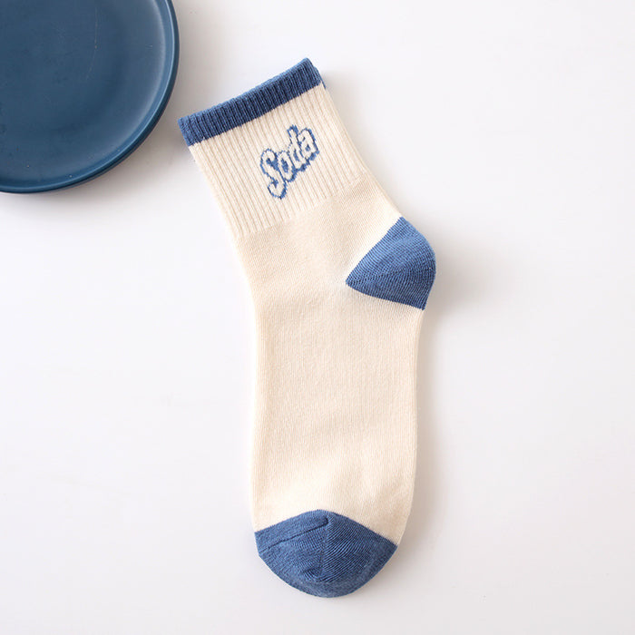 Wholesale Letter socks, short socks, simple stripes, niche design, mid tube sports men's socks, college style