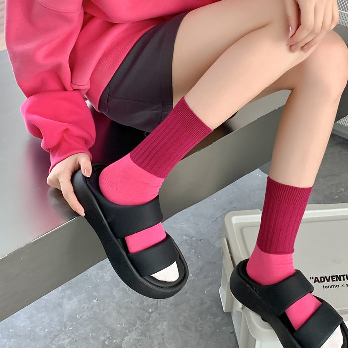 Wholesale Thick thread double needle socks, mid tube socks, striped retro niche socks