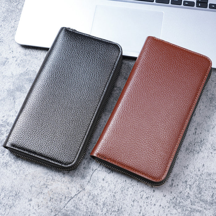 Wholesale Men's Long Zipper Wallet Large Capacity Leather Clip Handheld Phone Bag Casual Business Card Slot Money Bag