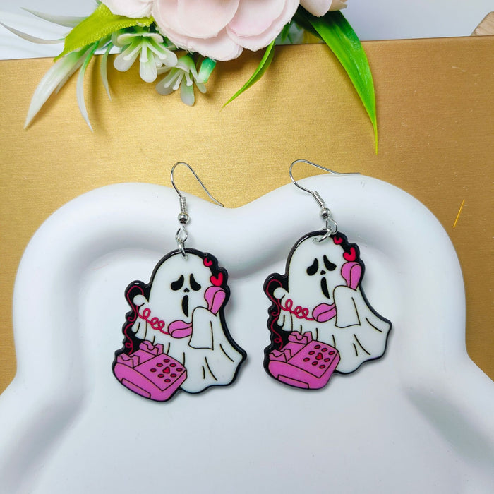 Wholesale Halloween Ghost Style Printed Acrylic Earrings JDC-ES-QiYu004